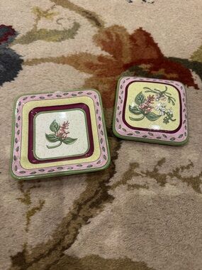 PartyLite Botanical Floral Fusions Jar Candle Ceramic Tray and Lid Set